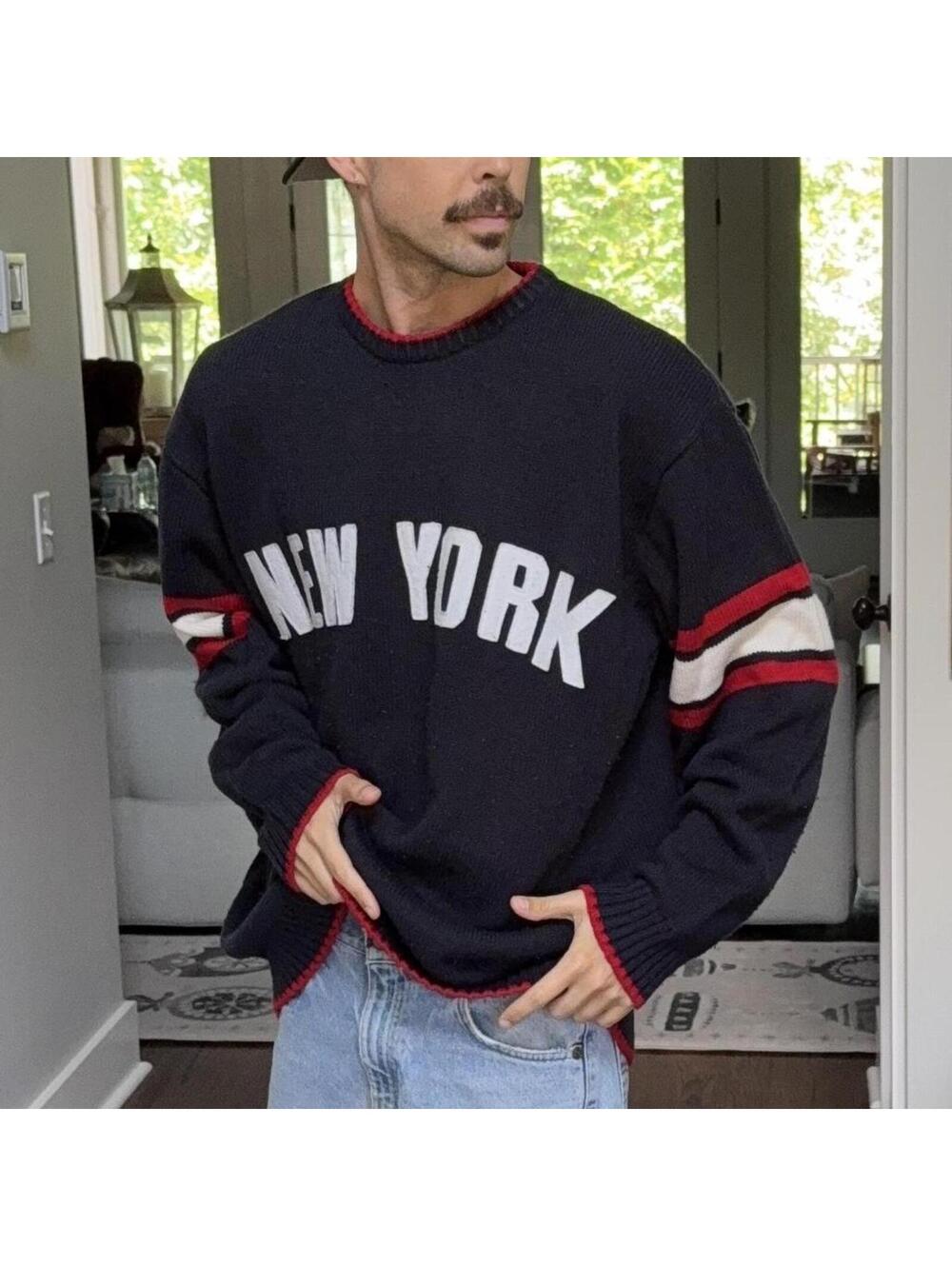 🗽 Vintage PJ Mark New York Knit Sweater XL 90s Varsity NYC Streetwear